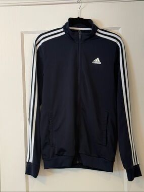 adidas Navy and White Three-Stripe Zip Track Jacket